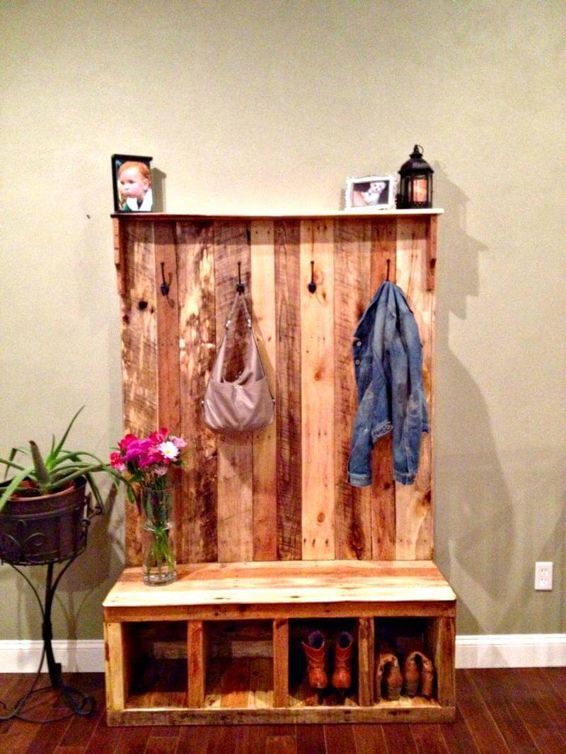 hall tree pallet diy wood bench own wooden entryway