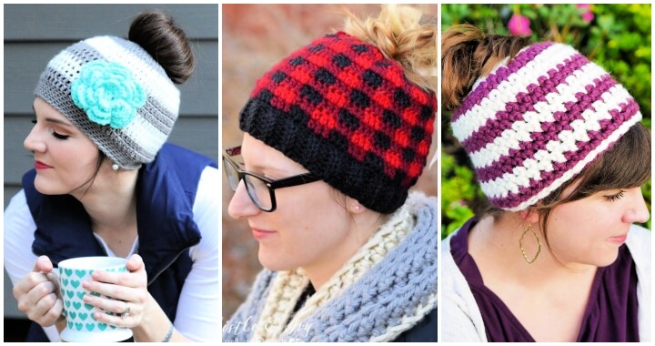 20 Free Crochet Messy Bun Hat Patterns 
