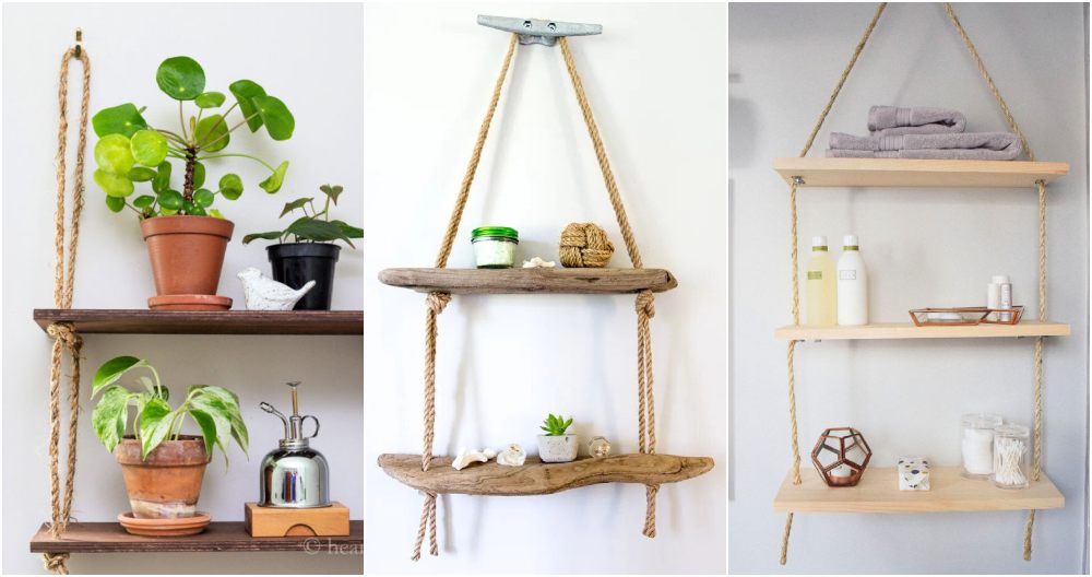 25 Easy DIY Hanging Shelves With Rope
